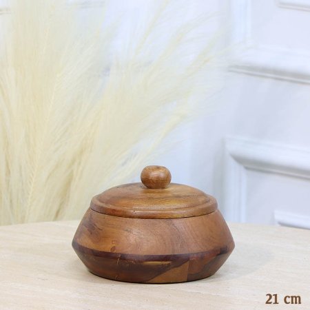 مضيفة خشب هندي مدور 21سم غطا خشب مسكة مدور HO20016 %ه12