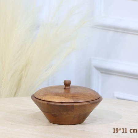 مضيفة خشب هندي 19*11سم مدور بغطا HO20017 %ه12