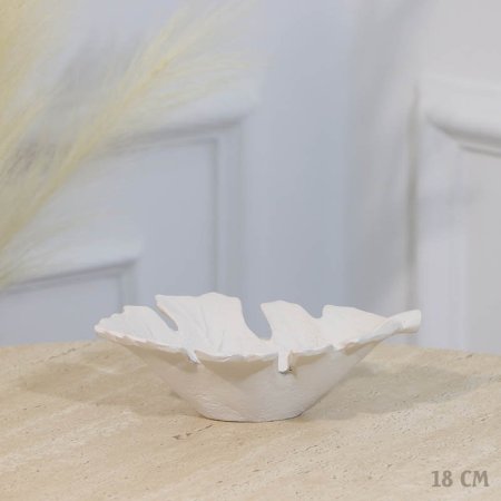 صحن مكسرات جور 18سم ابيض WT-25908 شكل ورقة نحاس هندي %ه11