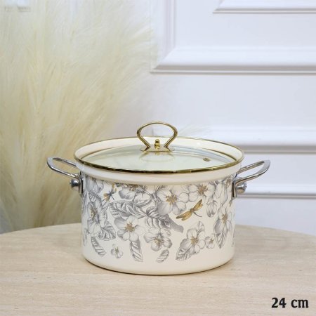 طنجرة زينكو 24 سم مرسم ملون غطا زجاج A158/1 =ع1