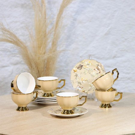 طقم فناجين قهوة برجل 6/6 بورسلان بيج متكة مورد A34/5 =ع1