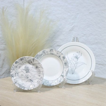 طقم صحون/18 بورسلان بيج وردة زيتي DS18/1 ++م.د