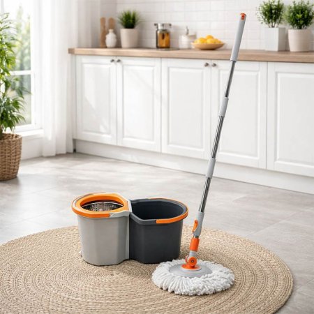 سطل + ممسحة لف بلاستك عصارة ستانلس ستيل سكني A126/1 =ع3