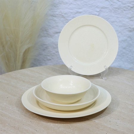 طقم صحون سفرة /24 بورسلان بيج 7092/B مبزر ++ع3