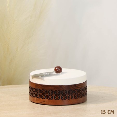 مضيفه 15سم خشب مدور محفر 3934 غطا تنك بيج %ه13