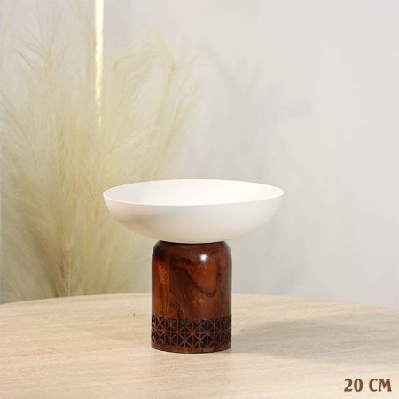 مضيفه مدور 20سم تنك بيج 72611-B رجل خشب محفر %ه13