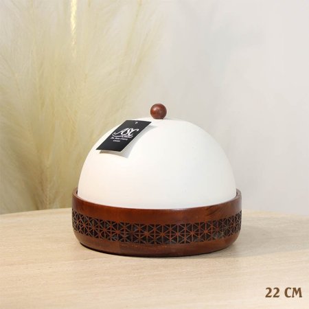 مضيفه 22سم خشب مدور محفر 74443-A غطا قبة تنك بيج %ه13