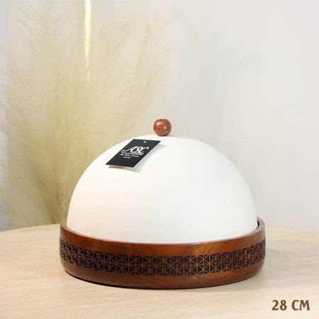 مضيفه 28سم خشب مدور محفر 74443-B غطا قبة تنك بيج %ه13