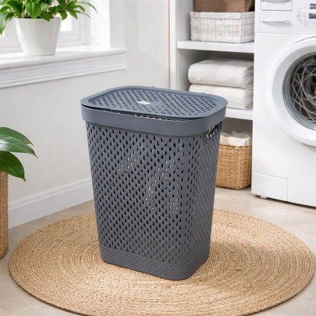 سلة غسيل بلاستك 60سم مستطيل ملون مخرم بغطا EL167/7 =ع5