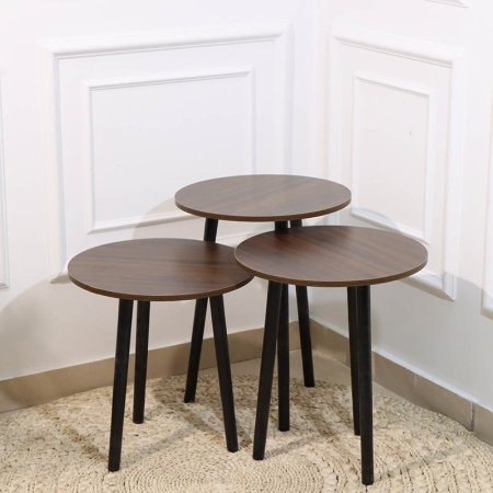 طقم سكملات /3 وجه خشب بني وجه مدورارجل اسود A130/1 =ع1