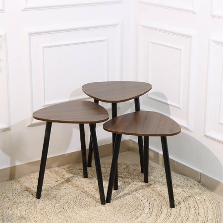 طقم سكملات /3 وجه خشب بني وجه مثلث ارجل اسود A130/3 =ع1