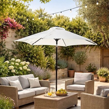 مظلة حديقة قماش بيج طوي مع بكرة A153/14 =ع2