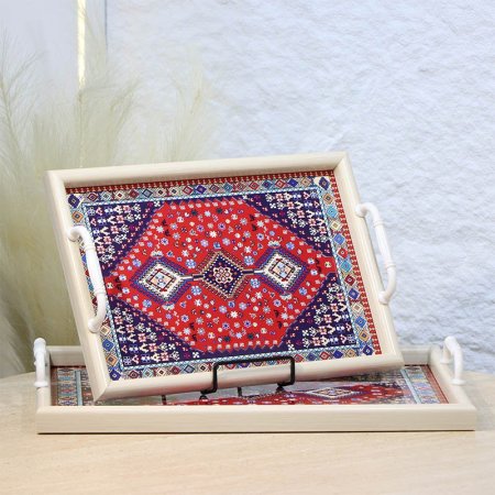 طقم صواني/2 بلاستك مستطيل احجام بيج وجه مرسم سجادة ملون A124/2 =ع5