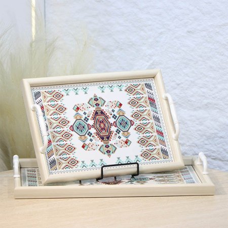 طقم صواني/2 بلاستك مستطيل احجام بيج وجه مرسم الوان فاتحة A124/3 =ع5