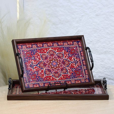 طقم صواني/2 بلاستك مستطيل احجام بني وجه مرسم سجادة احمر A124/4 =ع5