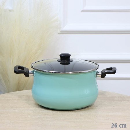 طنجرة زينكو 26سم  ملون غطا زجاج  A158/4 =ع1