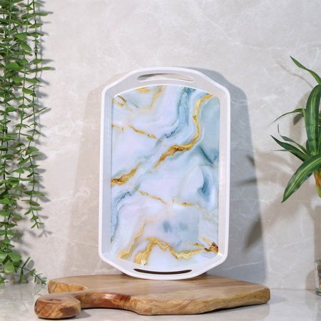 صينية بلاستك ابيض مستطيل 20*32سم وجه مرسم بيدين A213/13 =ع4