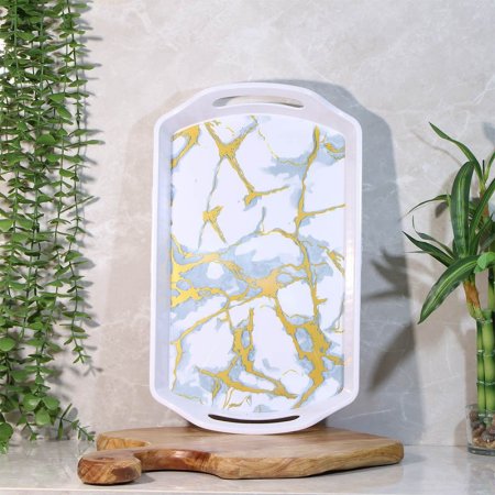 صينية بلاستك ابيض مستطيل 23*38سم وجه مرسم بيدين A213/14 =ع4