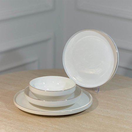 طقم صحون سفرة/24 بورسلان ابيض لميع حيف ذهبي YSC18++ع4