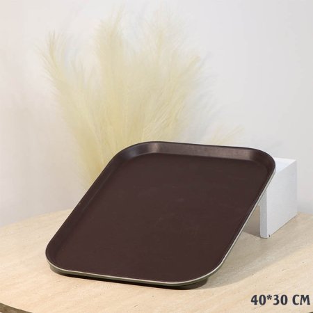 صينية بلاستك ثقيل مستطيل 40*30سم وجه جلد بني مخرم A71/1 =ع4