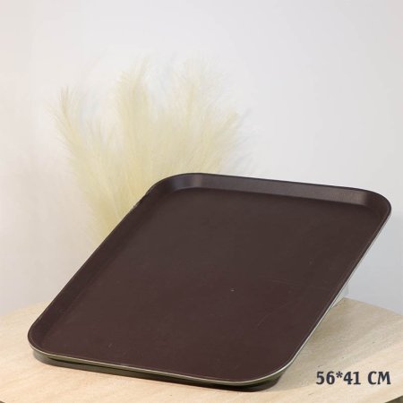 صينية بلاستك ثقيل مستطيل 41*56سم وجه جلد بني مخرم A71/3 =ع4