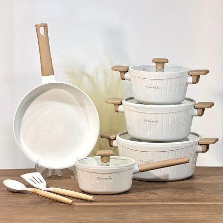 طقم طناجر/11 جرانيت 20/24/28/32 سم+ مقلى28سم+2 كفكيرة A42/1 بيج=WW