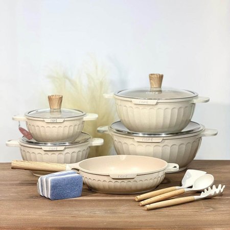 طقم طناجر/15 جرانيت 20/24/28/32 سم+ مقلى28سم+3 كفكيرة و3ليف A7/1 بيج=WW