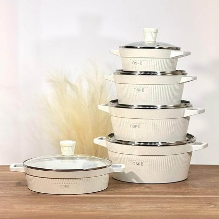 طقم طناجر/10 4 طناجر 20/24/28/32 سم+ مقلى 28سم A7/2 بيج بغطا=WW