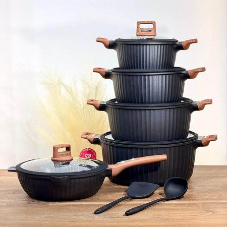 طقم طناجر/12 جرانيت 4 طناجر 20/24/28/32 سم+ مقلى28سم+2 كفكيرة A7/4 اسود =WW