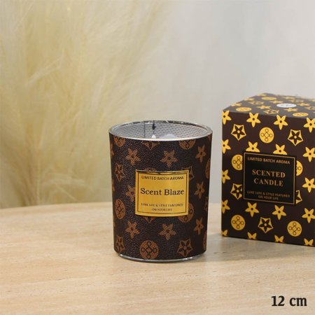 شمعة معطرة 12سم جلد اسود LV اسطواني A67/16 =ع5