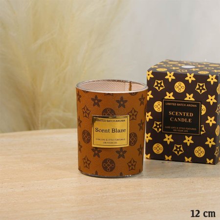شمعة معطرة 12سم جلد بني LV اسطواني A67/22 =ع5