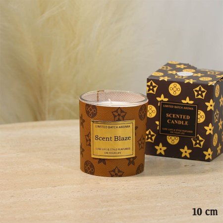 شمعة معطرة 10سم جلد عسلي LV اسطواني A67/23 =ع5