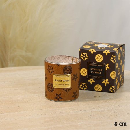 شمعة معطرة 8سم جلد بني LV اسطواني A67/24 =ع5