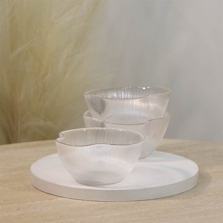 طقم /3 صحن مكسرات 12سم زجاج محزز حيف ذهبي معلوج A25/4 =ع4