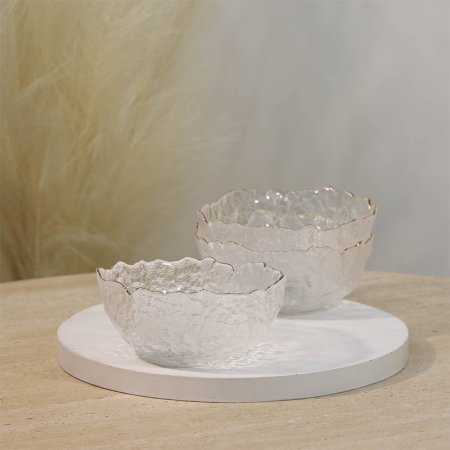 طقم صحن مكسرات /3 زجاج مدور مثلج حيف ذهبي معلوج A25/10 =ع4