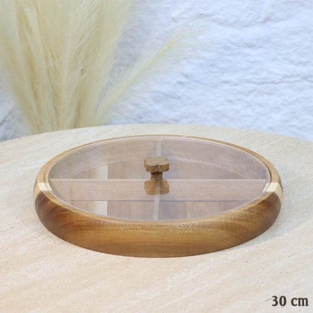 مضيفة خشب 4عين 30سم مدور غطا اكرلك A120/3 =ع3