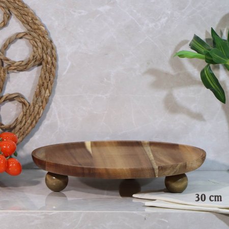 صينية خشب بامبو مدور 30سم بارجل طابة A120/5 =ع3