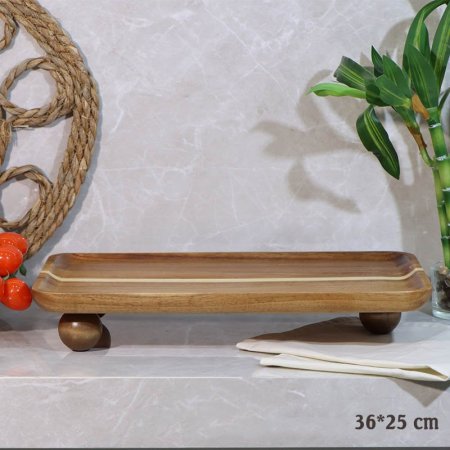 صينية خشب بامبو مستطيل 36*25سم بارجل طابة A120/7 =ع3