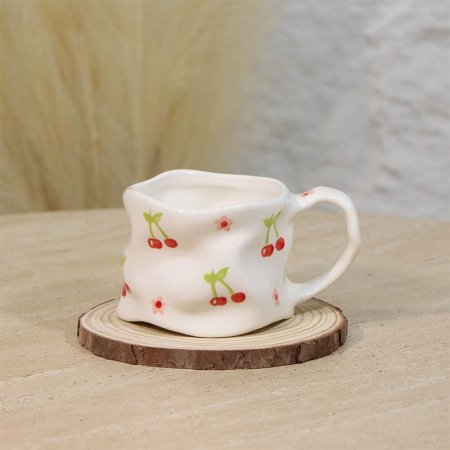 ماغ بورسلان ابيض لميع مرسم كرز وورد معلوج ع.كرتون A221/1 =ع4