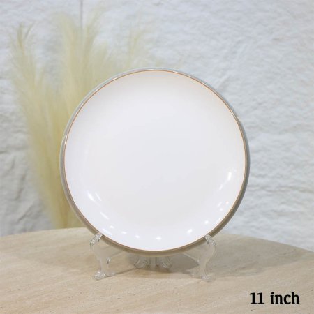 صحن وجبة 11" بحيف ميلامين ابيض لميع اطار موشح سكني A44/3 =ع1