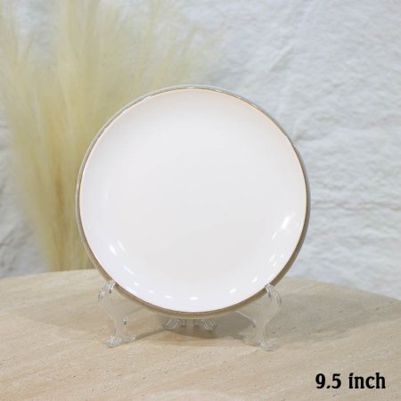 صحن وجبة 9.5" بحيف ميلامين ابيض لميع اطار موشح سكني A44/5 =ع1