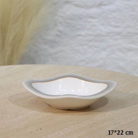 صحن مستطيل 22*17سم اطار معرج ميلامين ابيض لميع اطار موشح سكني A44/11 =ع1