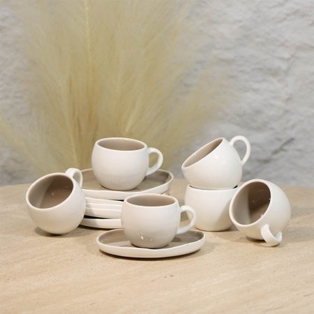 طقم فناجين قهوة 6/6 بورسلان ابيض بستاشيو صحن معلوج A48/35 =ع4