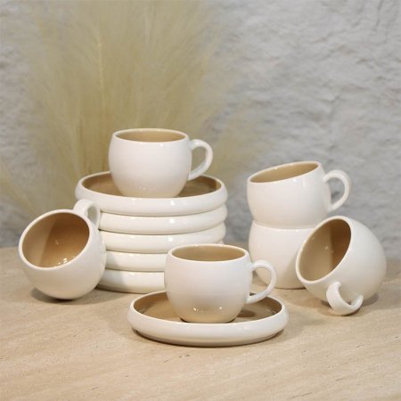 طقم فناجين شاي6/6 بورسلان ابيض بستاشيو صحن معلوج A48/38 =ع4