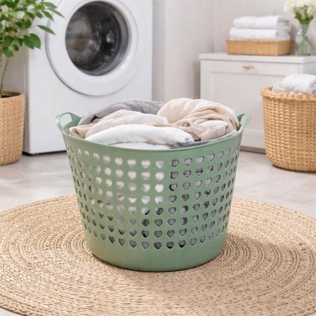 سلة غسيل بلاستك طري 37*45سم مدور ملون مخرم قلوب ZD157/1 =ع5