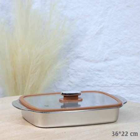 طبروير ستانلس ستيل 36*22سم مستطيل غطا زجاج حيف سلكون A38/13 =ع2