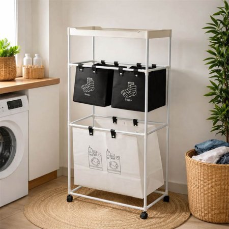 ستاند 3 سلة للغسيل مع رف57*28*123سم بلاستك تركيب A122/1 =ع4