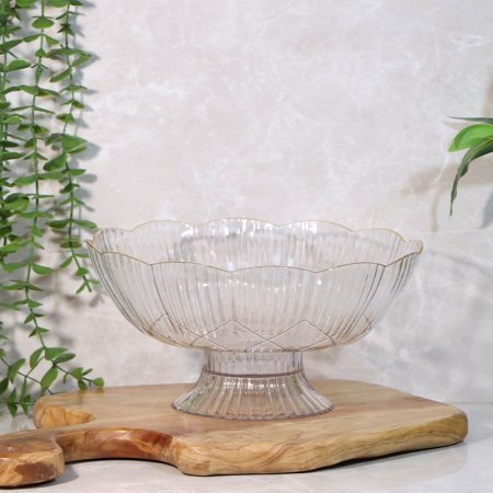 جاط فواكة اكرلك محزز مدور 25سم برجل حيف ذهبي وردة A213/18 =ع4