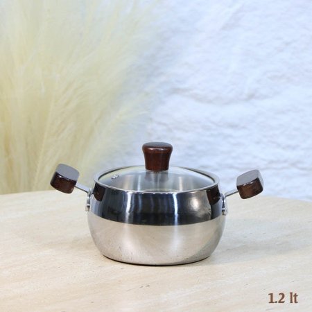 طنجرة ستانلس ستيل 1.2 لتر يدين خشب A38/6 =ع2