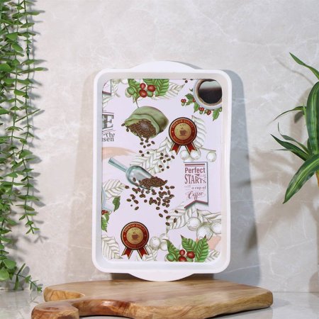 صينية بلاستك ابيض مستطيل 32*20سم وجه مرسم A213/10 =ع4